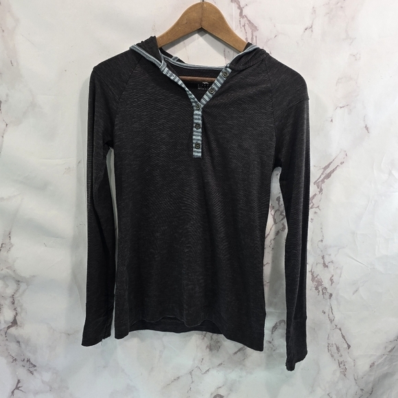 Horny Toad Shirt Womens XS Gray Hooded Henley Pullover Organic Cotton Long - Picture 1 of 11